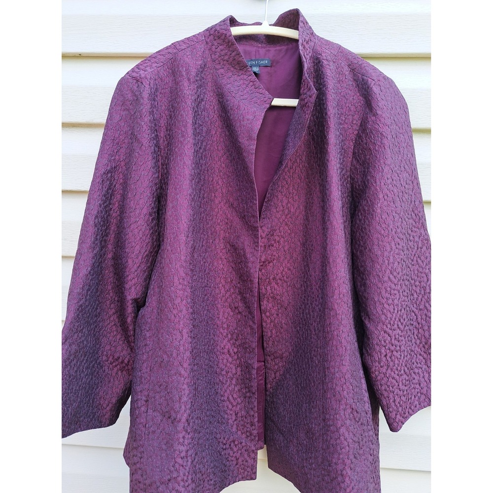 Eileen Fisher Women's Plum/Deep Purple Open Front Silk Blend Blazer Jacket XL